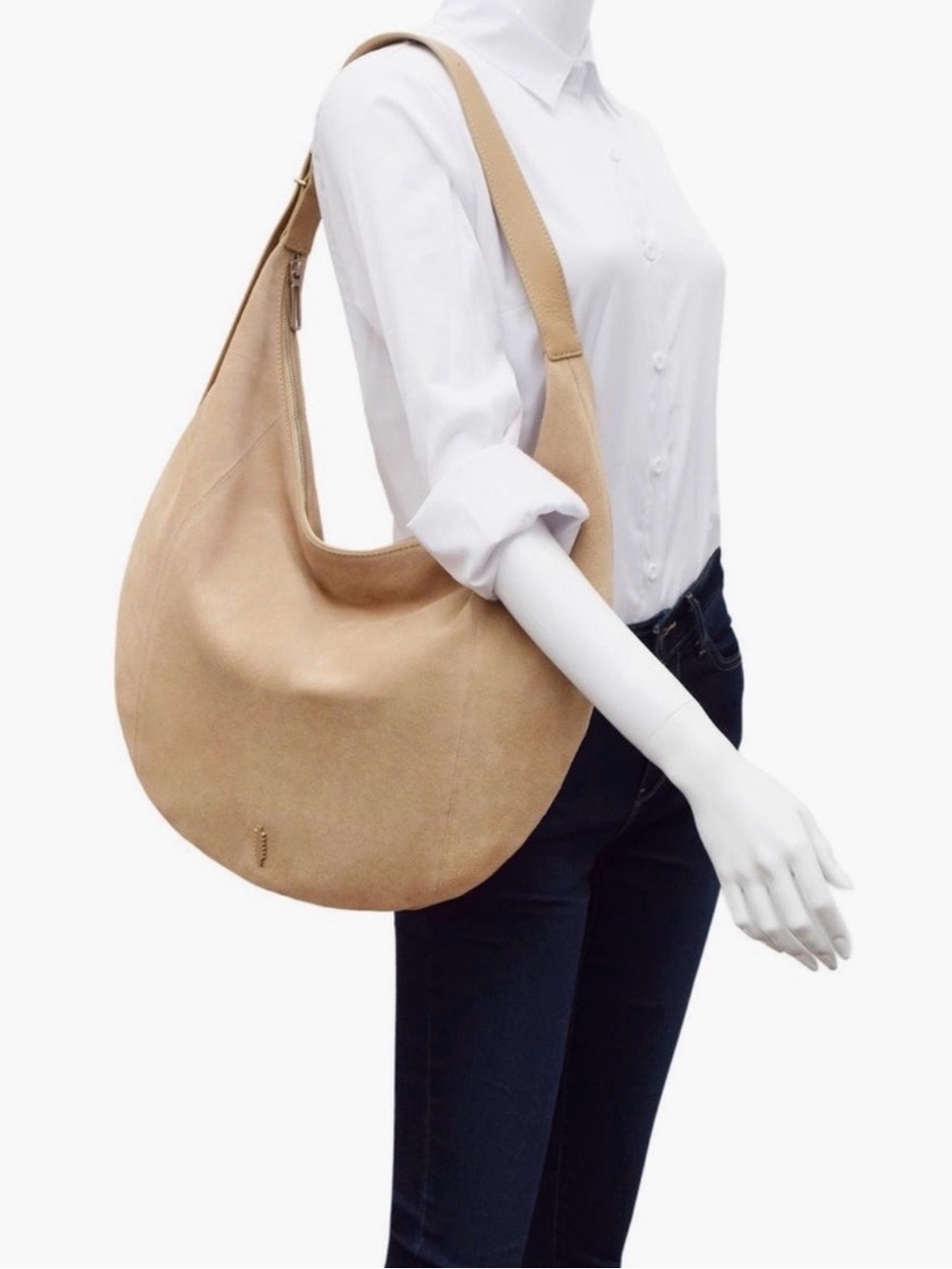 SuedeThacker oversized Wyatt Shoulder Bag in nutmeg. NWT.
